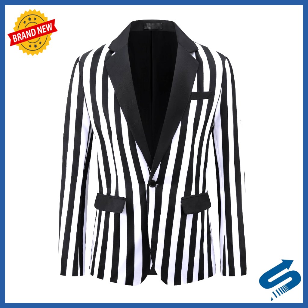 Men's Striped Blazer Regular Fit Polyester Sport Coat Business Formal